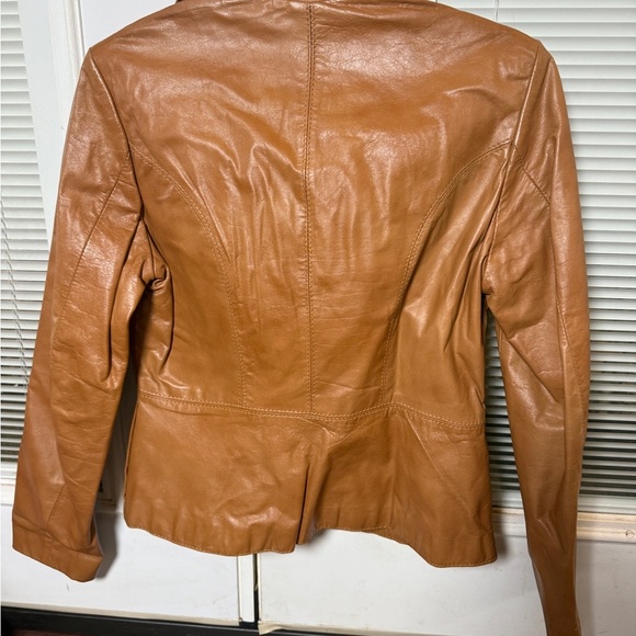 VINTAGE LEATHER JACKET Women’s Caramel brown CASABLANCA COAT One button Sz 9/10 - Picture 4 of 6